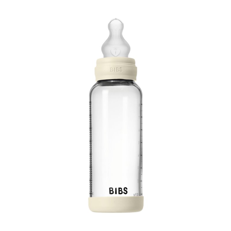 BIBS - Glass Baby Bottle Round Silicone Medium Flow - Ivory - 240 ml