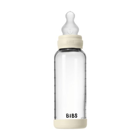 BIBS - Glass Baby Bottle Round Silicone Medium Flow - Ivory - 240 ml