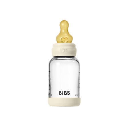 BIBS - Glass Baby Bottle Round Latex Slow Flow - Ivory - 120 ml