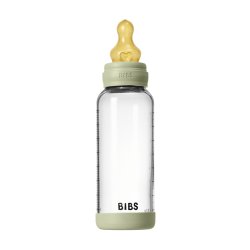 BIBS - Glass Baby Bottle Round Latex Medium Flow - Sage - 240 ml