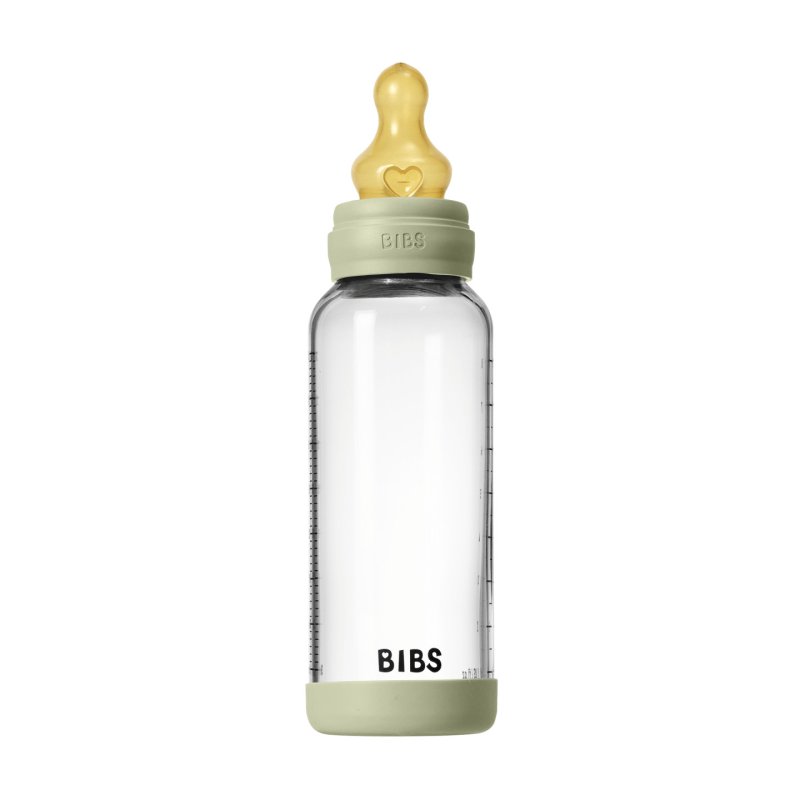 BIBS - Glass Baby Bottle Round Latex Medium Flow - Sage - 240 ml