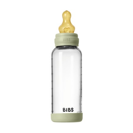 BIBS - Glass Baby Bottle Round Latex Medium Flow - Sage - 240 ml