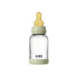 BIBS - Glass Baby Bottle Round Latex Slow Flow - Sage - 120 ml