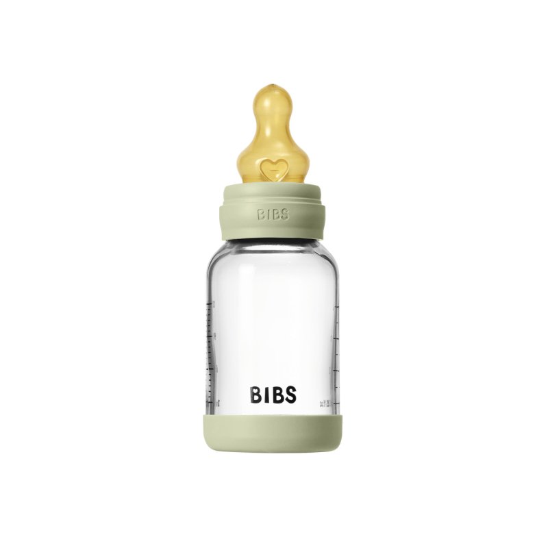 BIBS - Glass Baby Bottle Round Latex Slow Flow - Sage - 120 ml