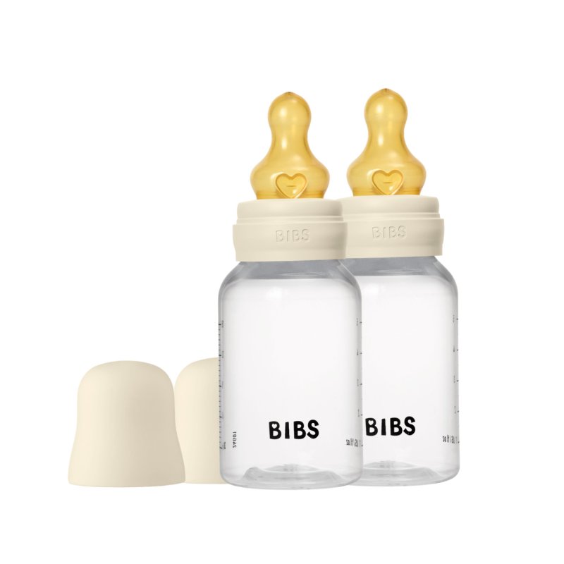 BIBS - Baby Bottle Round Latex 2 Pack Slow Flow - Ivory - 150 ml