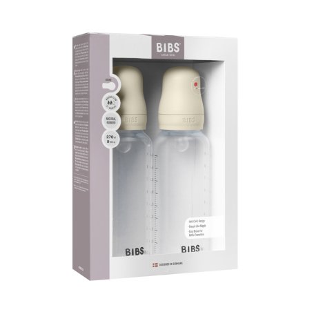 BIBS - Baby Bottle Round Silicone 2 Pack Medium Flow - Ivory - 270 ml