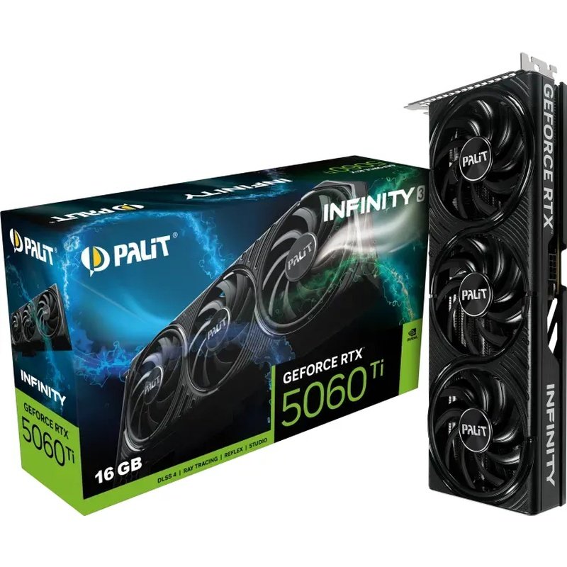 Palit RTX5060 Ti Infinity 3, PCIe5, 16GB DDR7, HDMI, 3 DP, 2572MHz Clock, Compact SFF-Ready