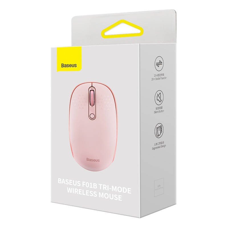 Wireless mouse Baseus F01B Tri-mode  2.4G BT5.0 1600 DPI (pink)