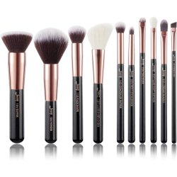 Jessup Makeup Brushes Set 10pcs Black Rose Gold Natural Brushes Kit for Powder Foundation Blush Eyeshadow Blending