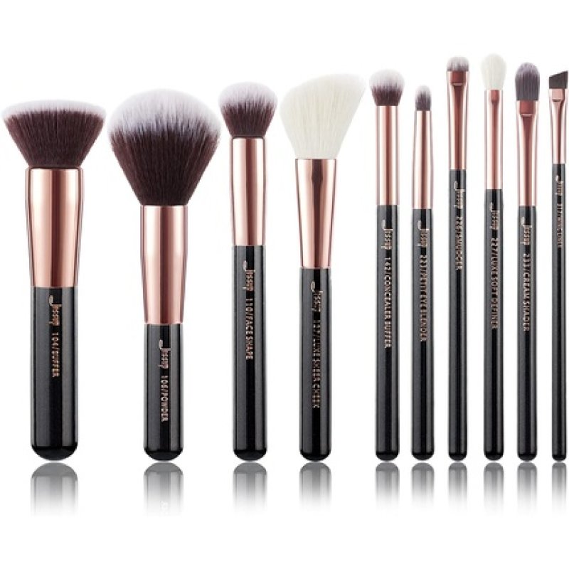 Jessup Makeup Brushes Set 10pcs Black Rose Gold Natural Brushes Kit for Powder Foundation Blush Eyeshadow Blending