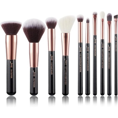 Jessup Makeup Brushes Set 10pcs Black Rose Gold Natural Brushes Kit for Powder Foundation Blush Eyeshadow Blending