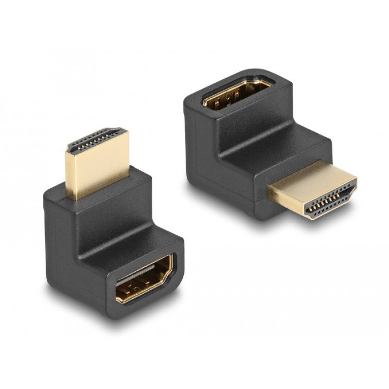 DeLOCK HDMI haut débit avec adaptateur Ethernet mâle à femelle coudé, 8K 60 Hz, noir
