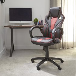 § X Rocker - Maverick Height Adjustable Black & Red Office Gaming Chair with Natural Lumbar support