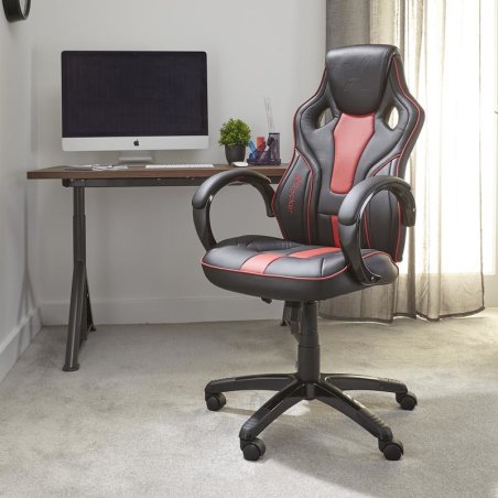 § X Rocker - Maverick Height Adjustable Black & Red Office Gaming Chair with Natural Lumbar support