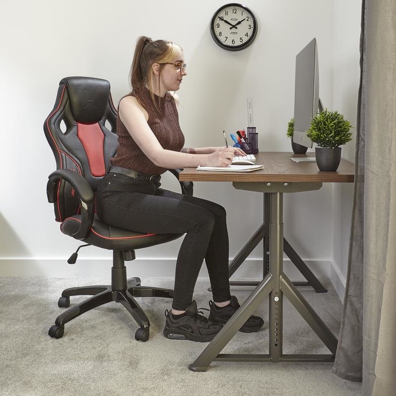 § X Rocker - Maverick Height Adjustable Black & Red Office Gaming Chair with Natural Lumbar support