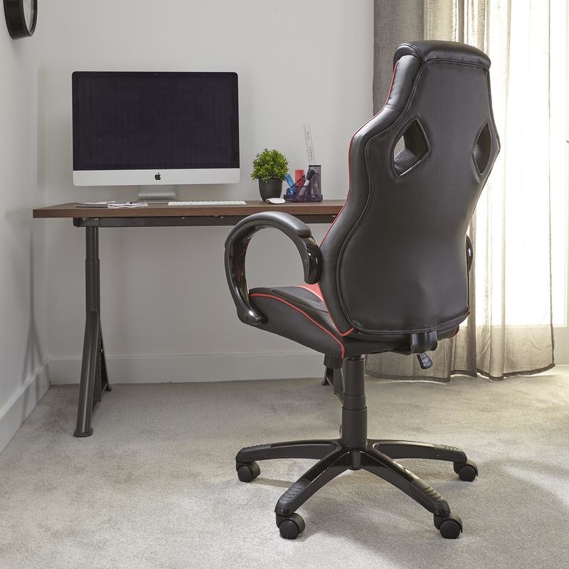§ X Rocker - Maverick Height Adjustable Black & Red Office Gaming Chair with Natural Lumbar support