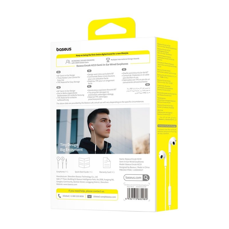 Baseus Encok HZ19 White wired in-ear headphones