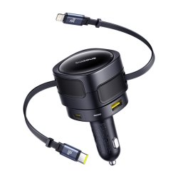 Baseus Enjoyment Max car charger with USB-C Lightning cables and USB-A USB-C ports 90W Black