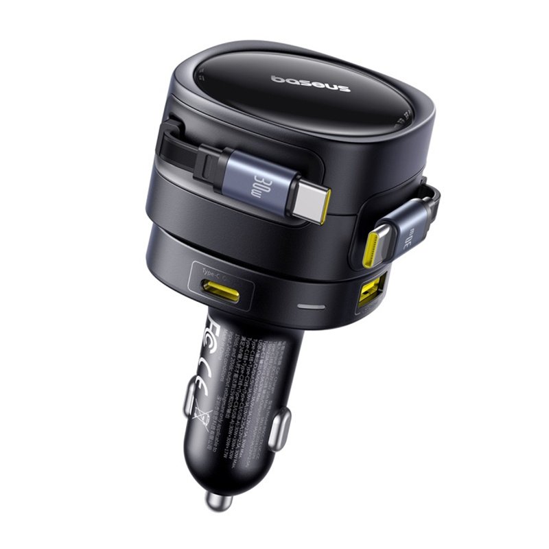 Baseus Enjoyment Max car charger with USB-C USB-C cables and USB-A USB-C ports 90W Black