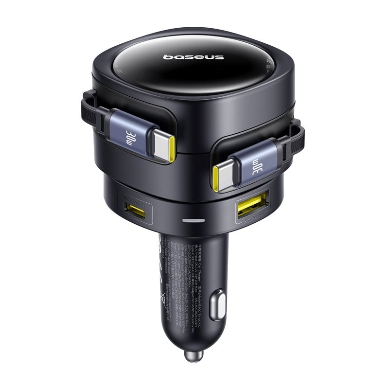 Baseus Enjoyment Max car charger with USB-C USB-C cables and USB-A USB-C ports 90W Black