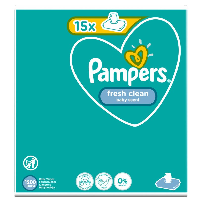 Pampers Fresh Clean Baby Wipes 1200 Wet Wipes Baby Scent