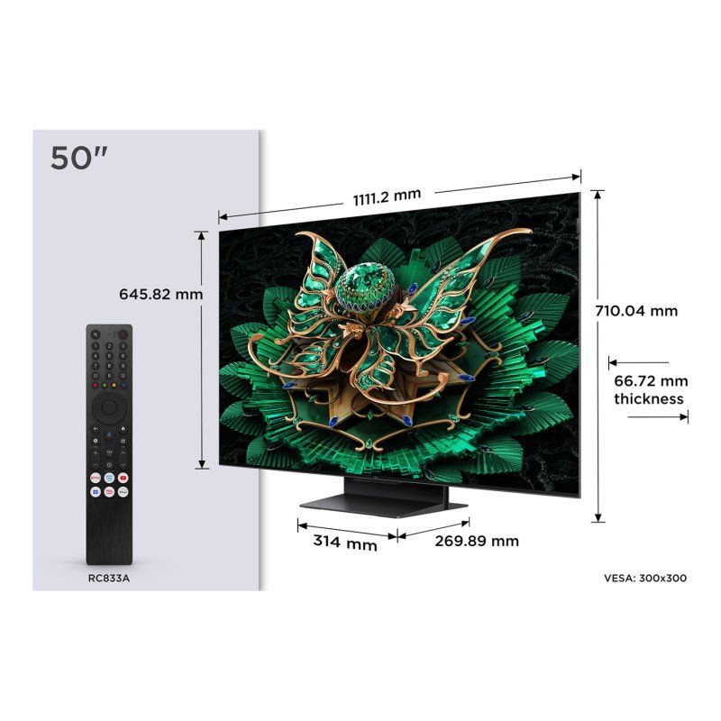 TCL 50C7K TV 127 cm (50") 4K Ultra HD Smart TV Wifi Métallique 2000 cd/m²