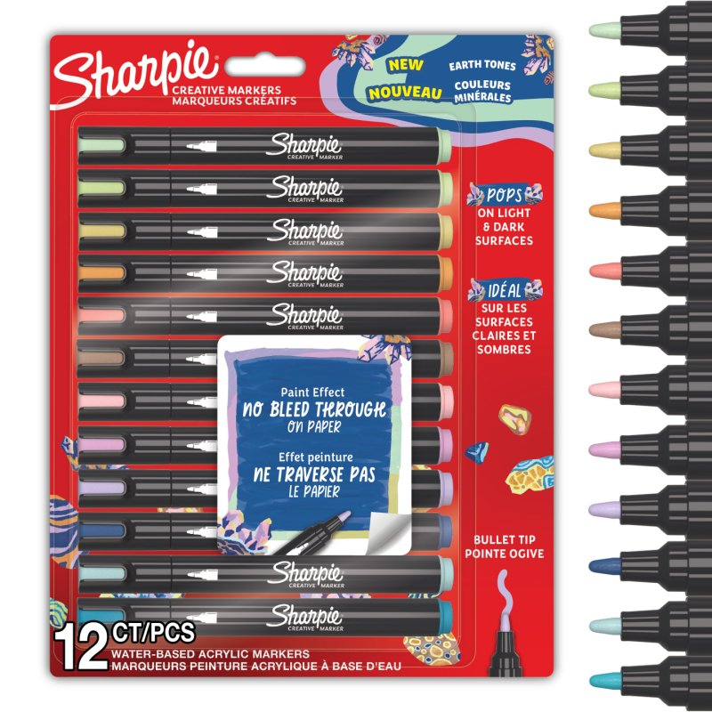 Sharpie - Creative Marker Acrylic Paint Pens - Earth Tones - Bullet Tip - Assorted Colours - 12 Count - SKU 2213421
