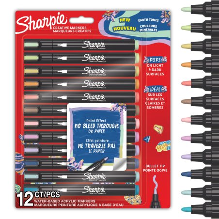 Sharpie - Creative Marker Acrylic Paint Pens - Earth Tones - Bullet Tip - Assorted Colours - 12 Count - SKU 2213421