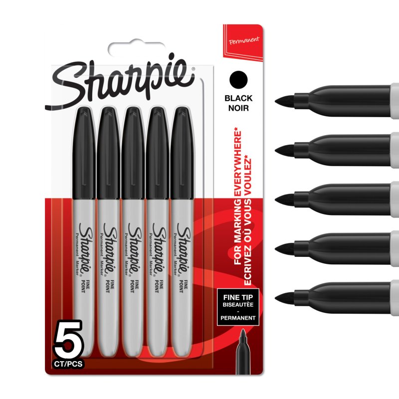 Sharpie - Permanent Markers - Black - 5 Count