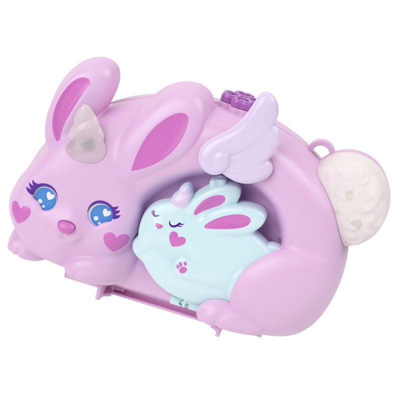 Polly Pocket 2-in-1 Bunny Fun Compact, Wearable Purse Playset with 2 Dolls & 12 Accessories Including Pets