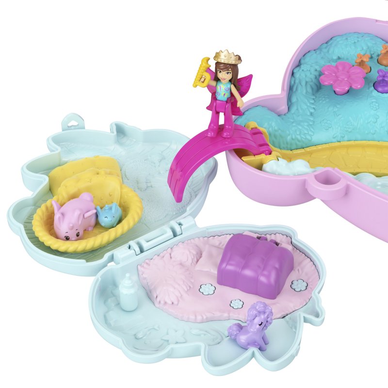 Polly Pocket 2-in-1 Bunny Fun Compact, Wearable Purse Playset with 2 Dolls & 12 Accessories Including Pets