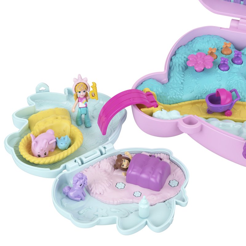 Polly Pocket 2-in-1 Bunny Fun Compact, Wearable Purse Playset with 2 Dolls & 12 Accessories Including Pets