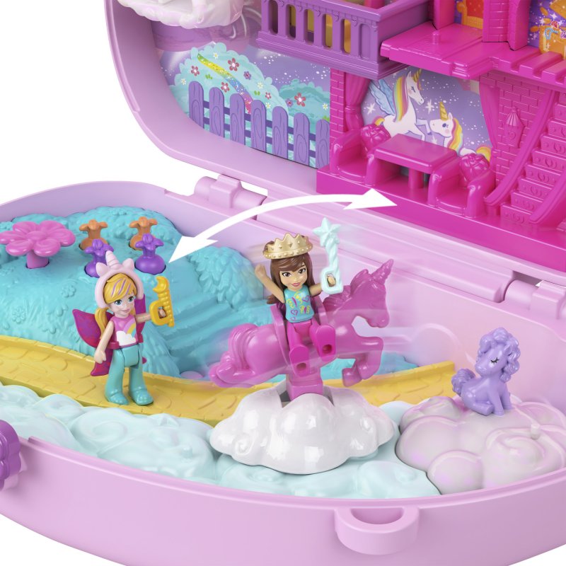 Polly Pocket 2-in-1 Bunny Fun Compact, Wearable Purse Playset with 2 Dolls & 12 Accessories Including Pets