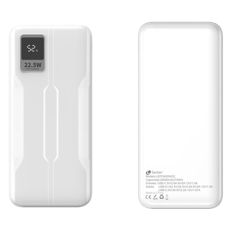 Leotec LEPOW20W22W banque d'alimentation électrique Lithium Polymère (LiPo) 20000 mAh Blanc