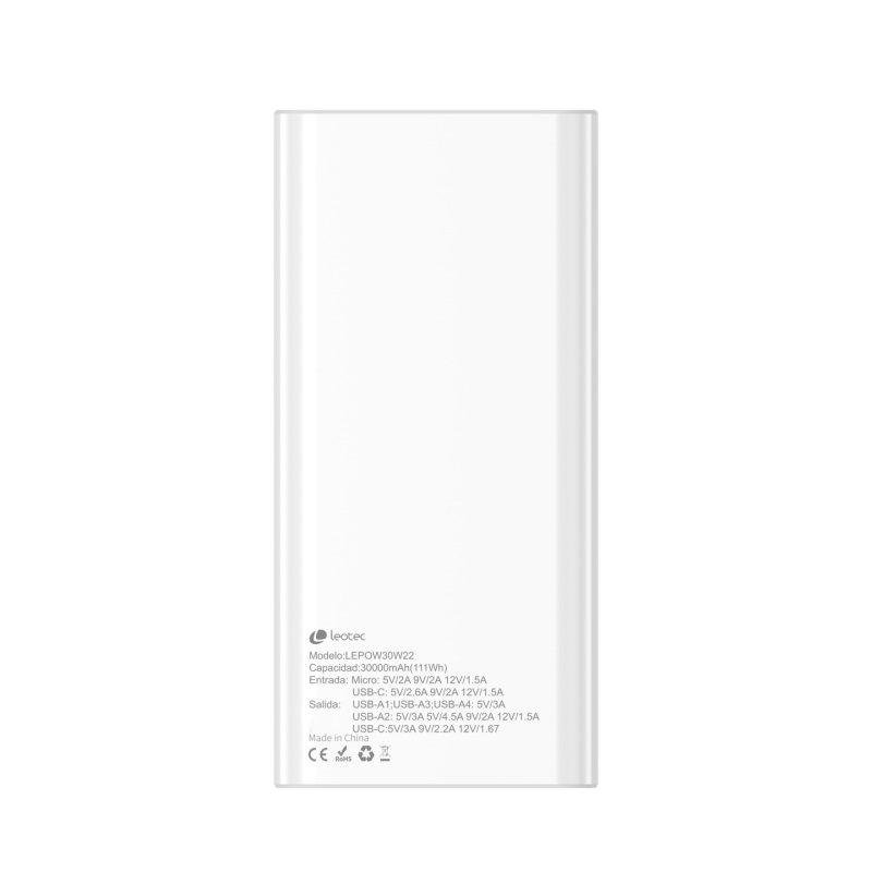 Leotec LEPOW30W22W power bank Lithium Polymer (LiPo) 30000 mAh White