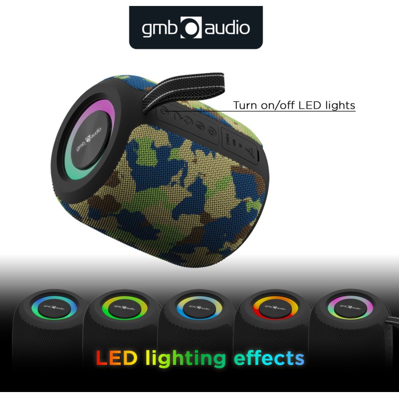 ALTAVOZ GEMBIRD BT CON EFECTO DE LUZ LED RGB CAMUFLAJE