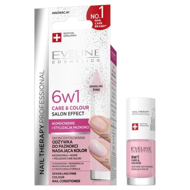 Eveline Nail Therapy 6 In 1 Care & Colour Concentrated Nail Treatment Sparkling Pink 5ml