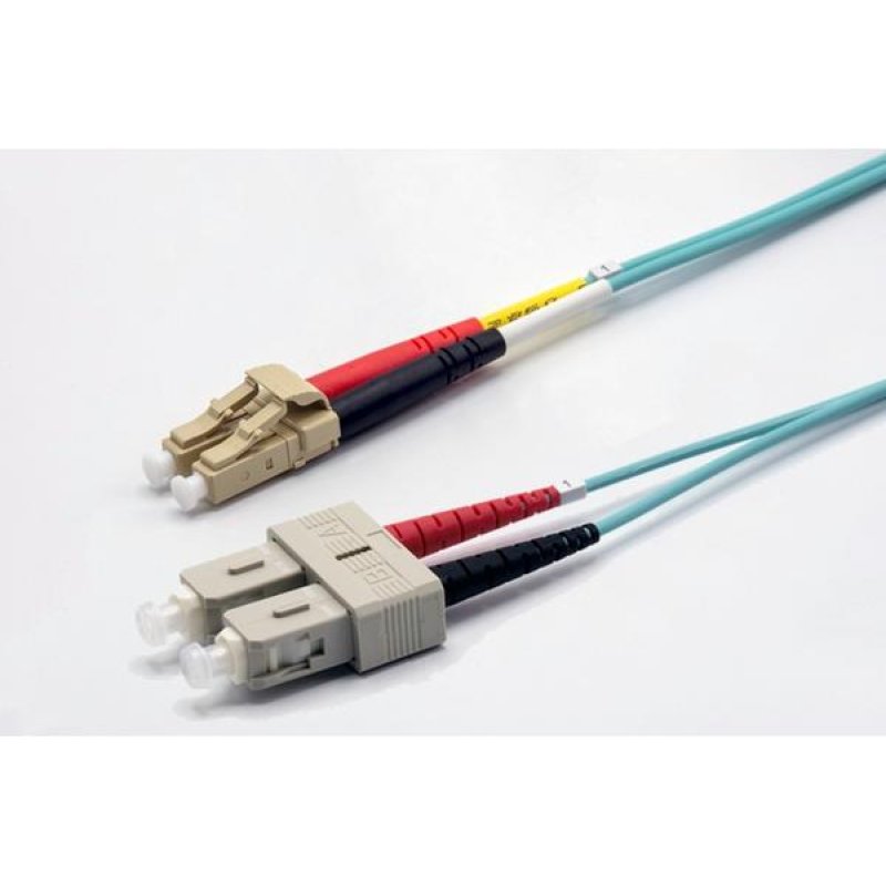 0.5m SC-UPC/LC-UPC 50/125 OM3 2.0mm LS0H aqua zip cord