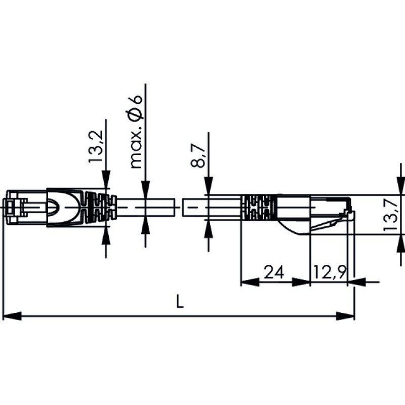 TELEG Cordon S/FTP Cat.6A, 6,0m MP8 FS500, LSZH, gris, 1:1