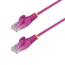 StarTech.com 2.5m Pink Slim CAT6 Ethernet Cable, Snagless, 100W PoE, UTP, LSZH, 28AWG Pure Bare Copper Wire, Slim RJ45