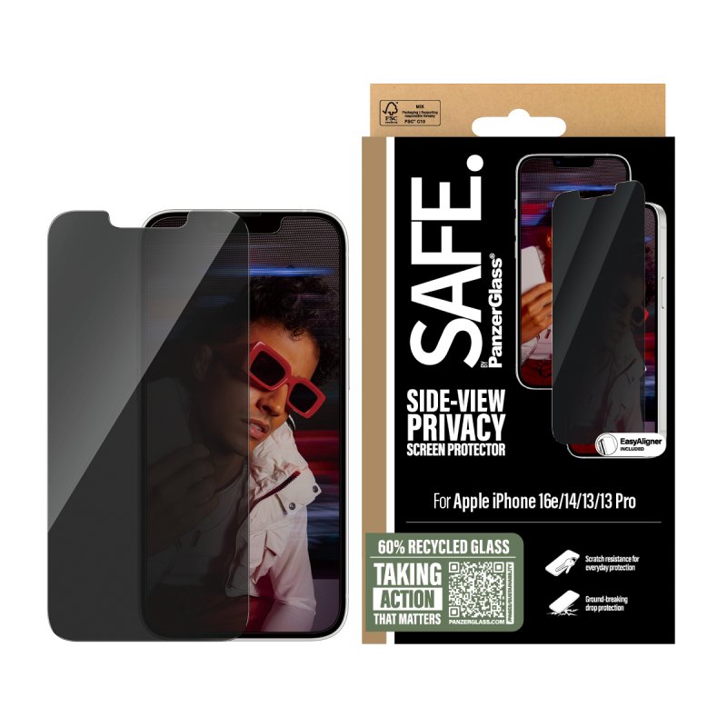 PanzerGlass SAFE. by Privacy Screen Protector iPhone 16e | 14 | 13 | 13 Pro | Ultra-Wide Fit w. Aligner Protection