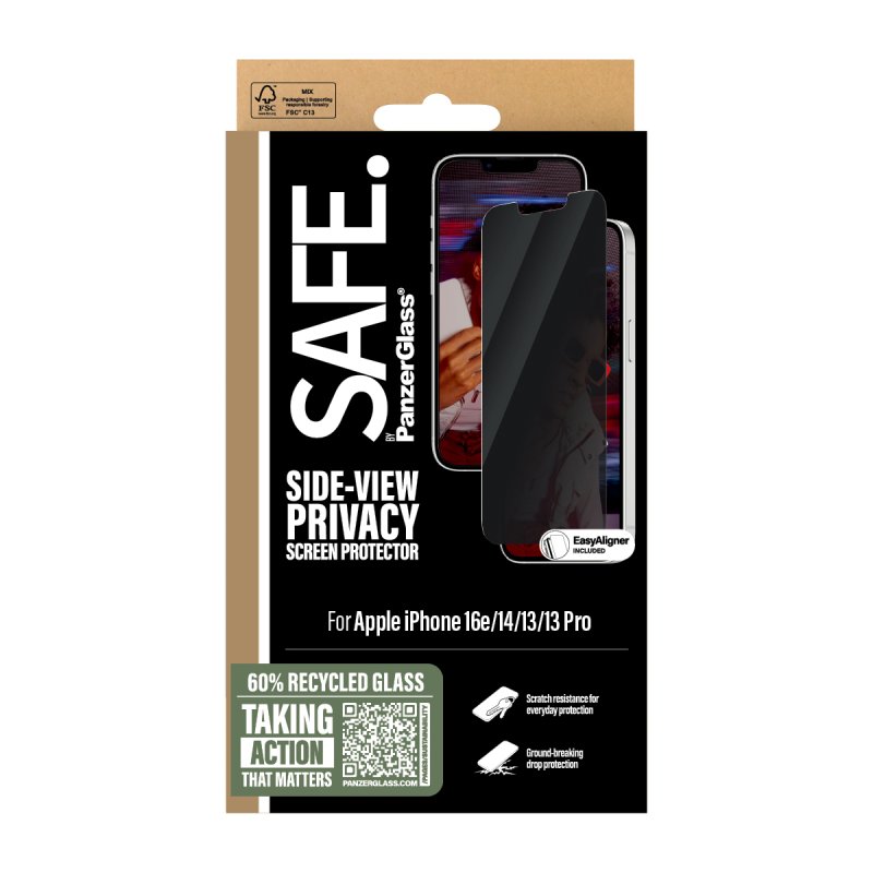 PanzerGlass SAFE. by Privacy Screen Protector iPhone 16e | 14 | 13 | 13 Pro | Ultra-Wide Fit w. Aligner