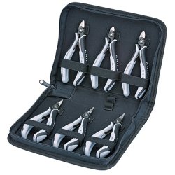 Präzisions-Elektronikzangen-Set ESD, 6-teilig (schwarz/grau, Ausführung ESD, elektrisch ableitend)