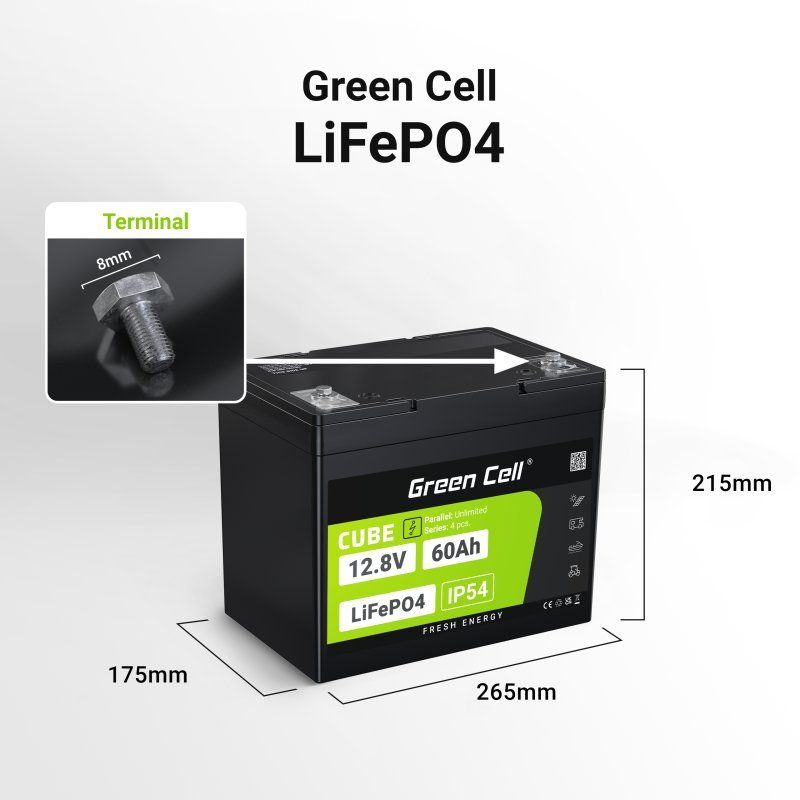 Green Cell LFPGC12V60AH Batterie de l'onduleur Phosphate de fer lithié (LiFePo4) 12,8 V 60 Ah