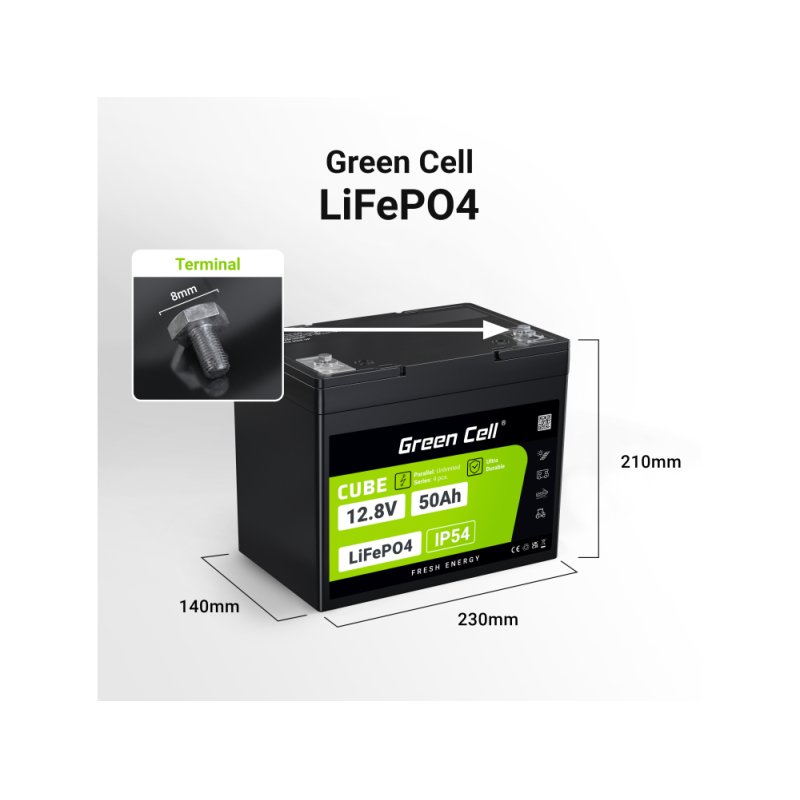 Green Cell LFPGC12V50AH Batterie de l'onduleur Phosphate de fer lithié (LiFePo4) 12 V 50 Ah
