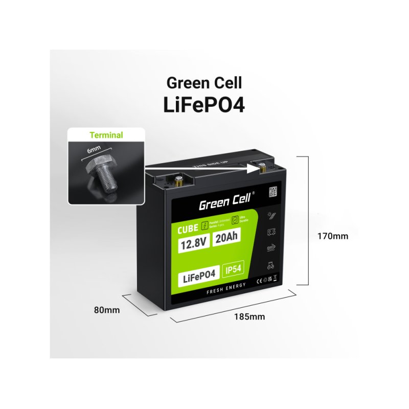 Green Cell LFPGC12V20AH UPS battery Lithium Iron Phosphate (LiFePO4) 12.8 V 20 Ah