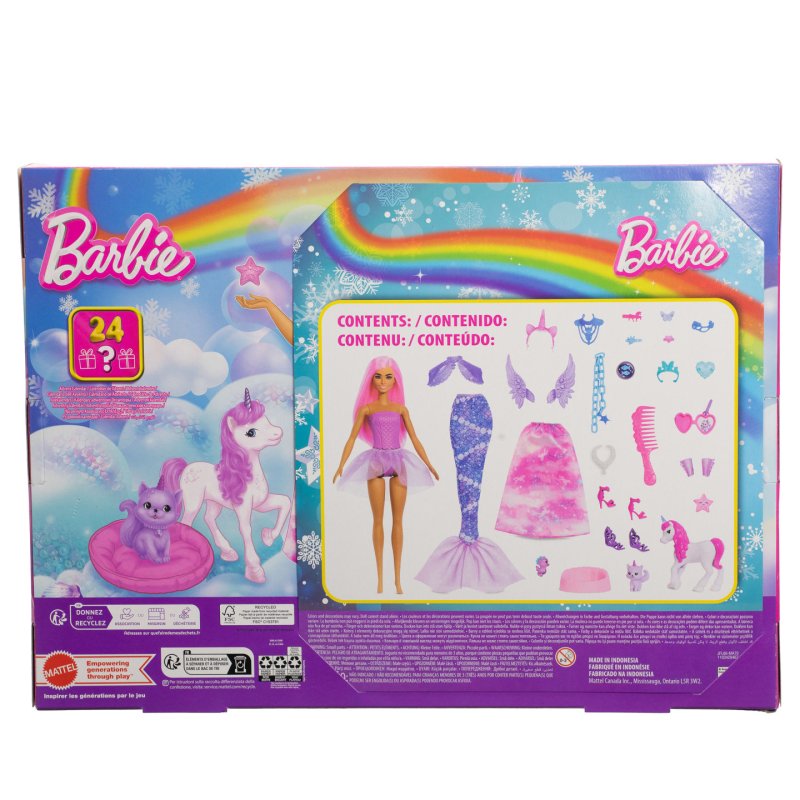 Barbie Advent Calendar with Fashion Doll & 24 Surprise Toy Accessories Including Unicorn & Pets