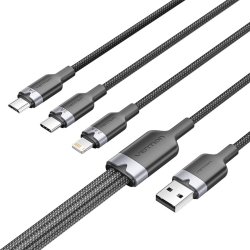 USB 2.0 A Male to 3-in-1 USB-C & Lightning & Micro-B Male Vention 3A CTPBG 1.5m