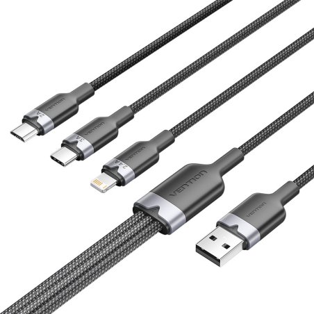 USB 2.0 A Male to 3-in-1 USB-C & Lightning & Micro-B Male Vention 3A CTPBG 1.5m