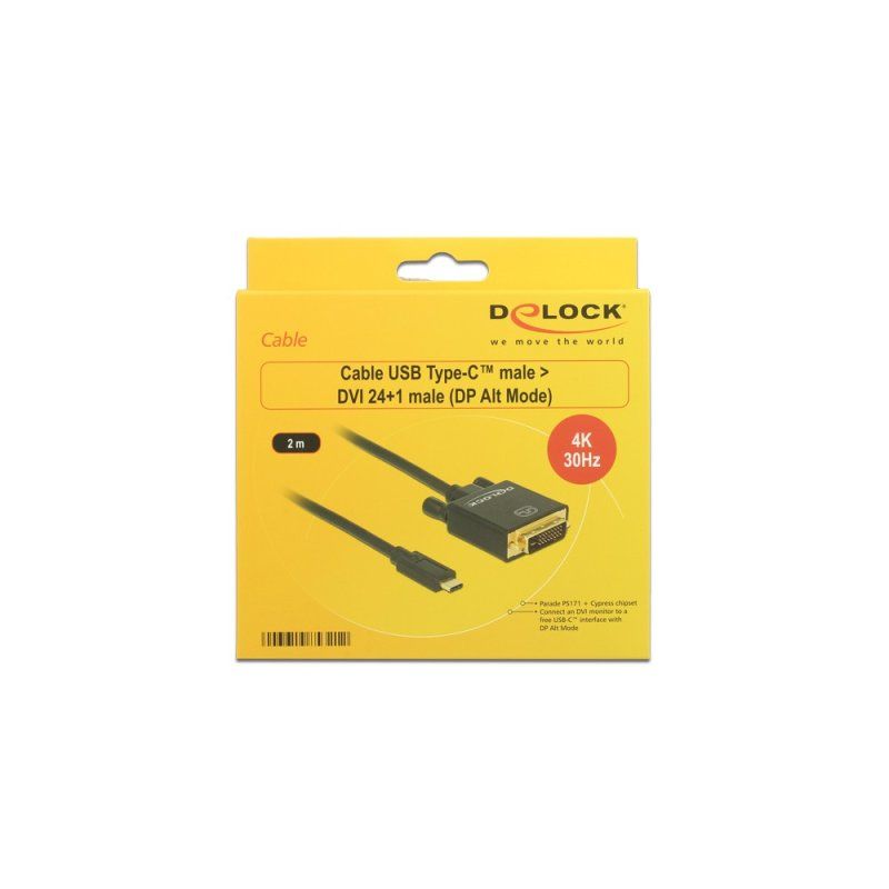 DeLOCK 2m, USB-C/DVI 24+1 USB graphics adapter 3840 x 2160 pixels Black